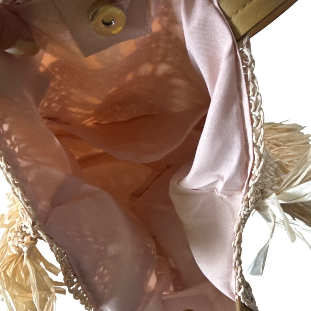 Tamara Square Tote Bag With Fringe Design & Faux Leather Straps - Blush Color - Picture 3 of 4